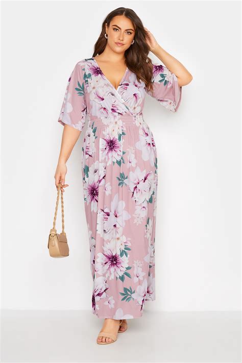 yours london plus size pink floral shirred waist maxi dress yours clothing