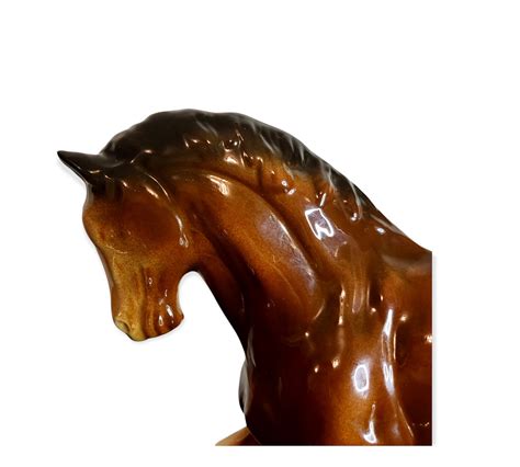 Porcelain Horse Vintage Horse Sculpture Carved Brown Horse Riding Horse