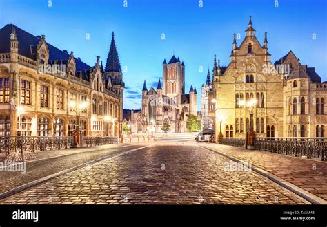 Ghent Belgium During Night Gent Old Town Stock Photo Alamy