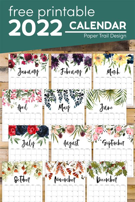 Free 2022 Calendar Printable Floral Paper Trail Design Planner
