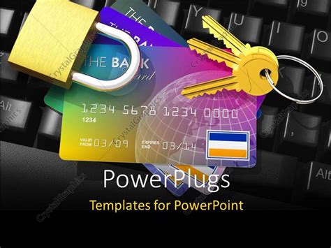 Maybe you would like to learn more about one of these? PowerPoint Template: Internet banking security depiction with credit cards, key and padlock on ...