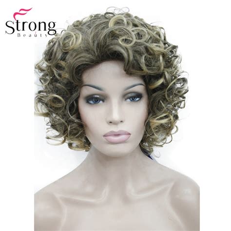 Strongbeauty Brown Root With Golded Blonde Tip Curly Short Synthetic