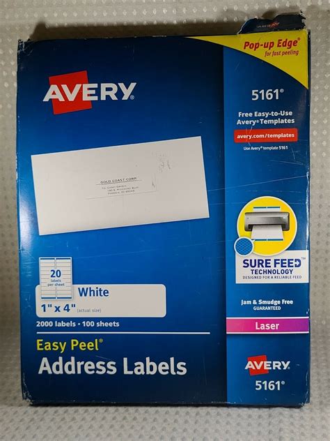 Avery 5161 White Easy Peel Address Labels 1 X 4 2000 Labels New