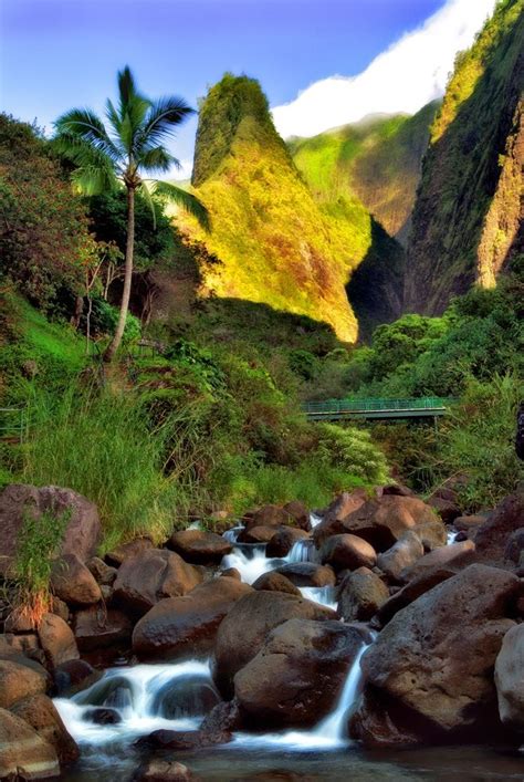 Iao Valley State Park Needle Maui Hawaii Tropical Waterfall Rapids