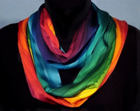 Rainbow Stripe Hand Dyed Silk Infinity Circle Scarf By Hartzsilk