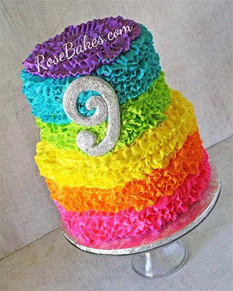 Electric Rainbow Buttercream Ruffles Cake Rose Bakes