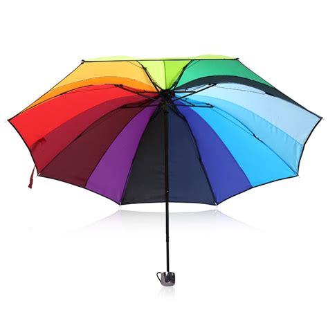 2015 New Plain Simple 3 Folding Umbrellas Ultra Light Rainbow Anti Uv