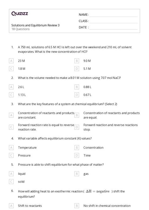 50 Equilibrium Constant And Reaction Quotient Worksheets For 9th Grade