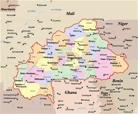 ► maps of catholic dioceses of burkina faso‎ (7 f). Detailed administrative map of Burkina Faso with roads and ...