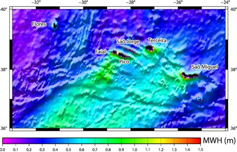 Maximum Wave Heights Map Over The Bathymetric Grid Of The Azores