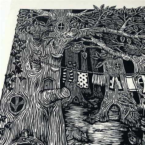 Into The Woods Original Signed Linocut Print Dark Grey On Quality