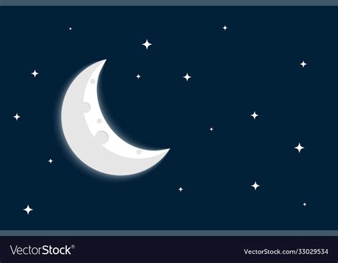 Crescent Moon And Stars On Clear Sky Background Vector Image