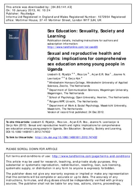 Pdf Sex Education Sexuality Society And Learning Publication