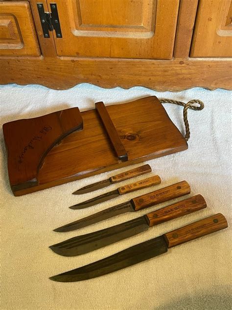 Vintage Old Hickory Butcher Knife Set With Wood Wall Holder Etsy