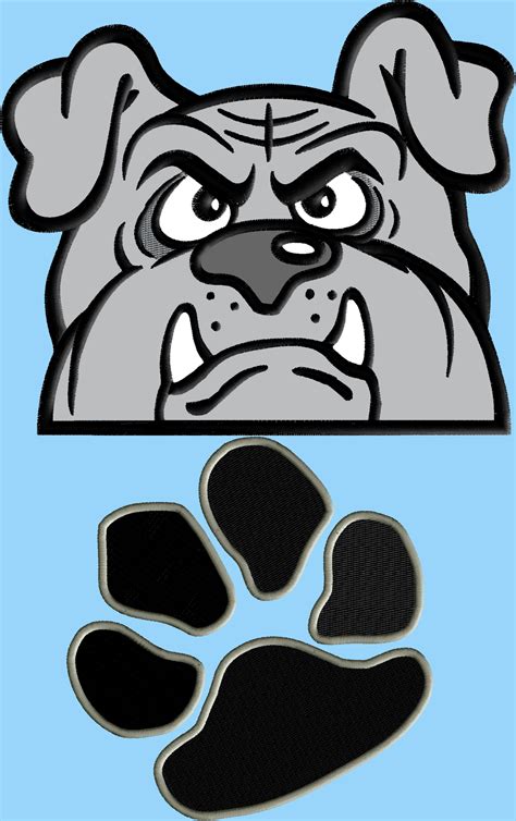 Bulldog Peeker Applique Design With Paw Print 2 Designs 3 Sizes