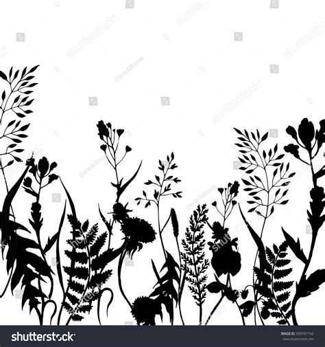 Vector Nature Background Black Wild Herbs Stock Vector