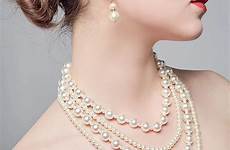 pearl necklace jewelry layers charm dangle earring chain elegant beads sets four wedding women set