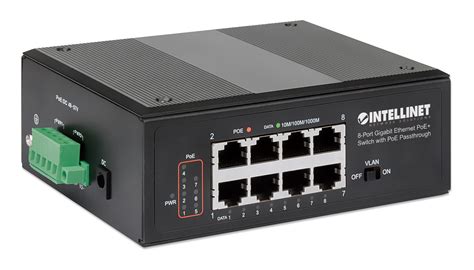 Poe Powered 8 Port Gbe Poe Industrial Switch W Poe Passthrough