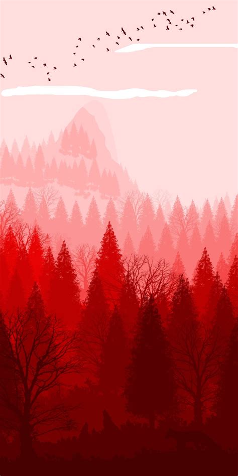 Red Forest Horizon Nature Art 1080x2160 Wallpaper Landscape