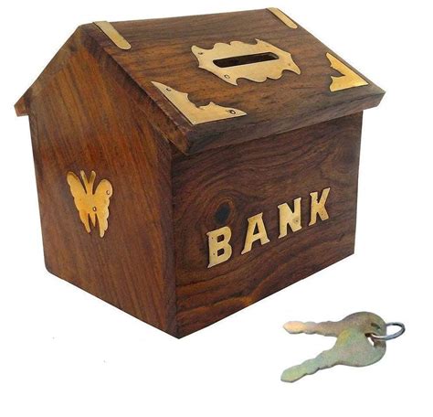 Buy Wooden Handicrafts Hut Shaped Wooden Money Box With Lock Piggy Bank