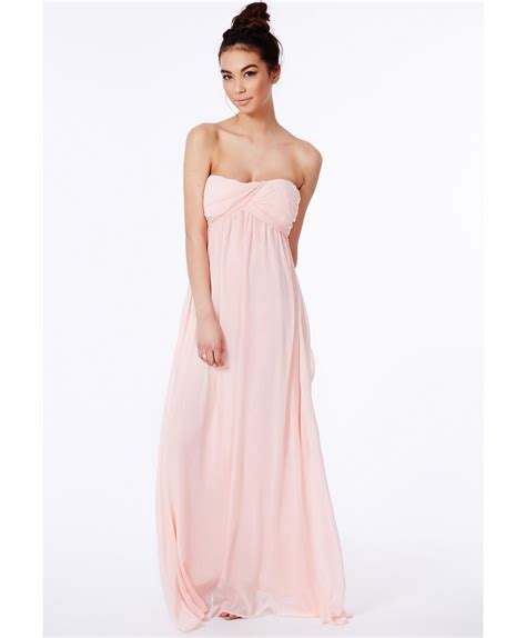 Lyst Missguided Gathered Chiffon Maxi Dress Nude In Natural My Xxx