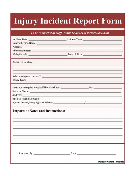 Work Incident Report Template Database