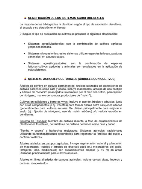 Clasificación De Los Sistemas Agroforestales Pdf Arboles Agricultura