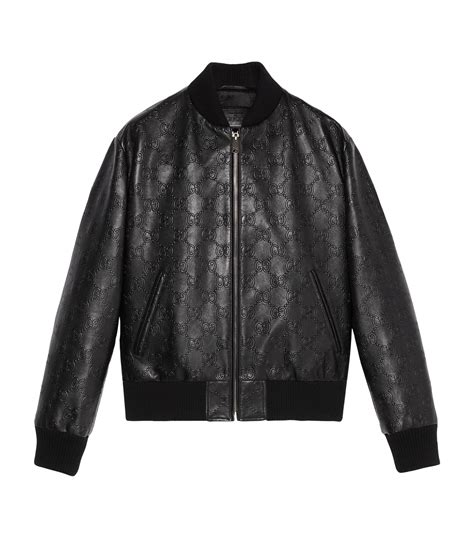 Gucci Black Leather Gg Supreme Bomber Jacket Harrods Uk