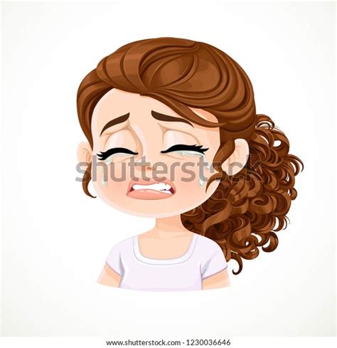 beautiful inconsolably crying cartoon brunette girl stock vector royalty free 1230036646