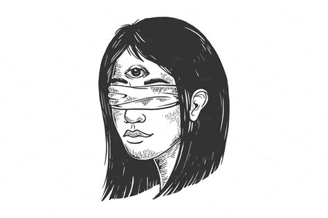 Blindfolded Girl With Three Eyes ~ Illustrations ~ Creative Market