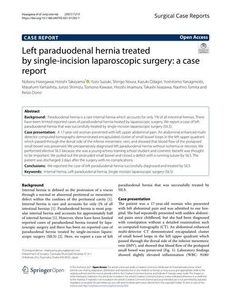 Pdf Left Paraduodenal Hernia Treated By Single Incision Laparoscopic