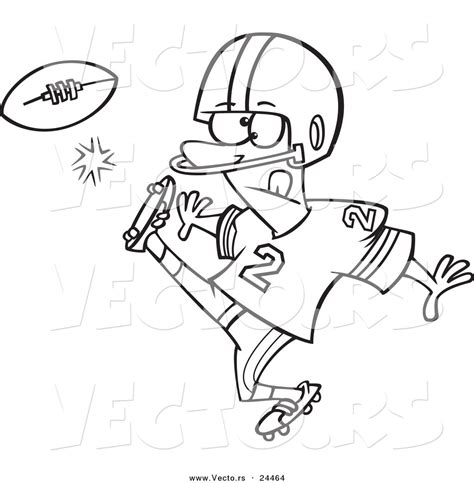 Vector Of A Cartoon Football Player Kicking Outlined Coloring Page By