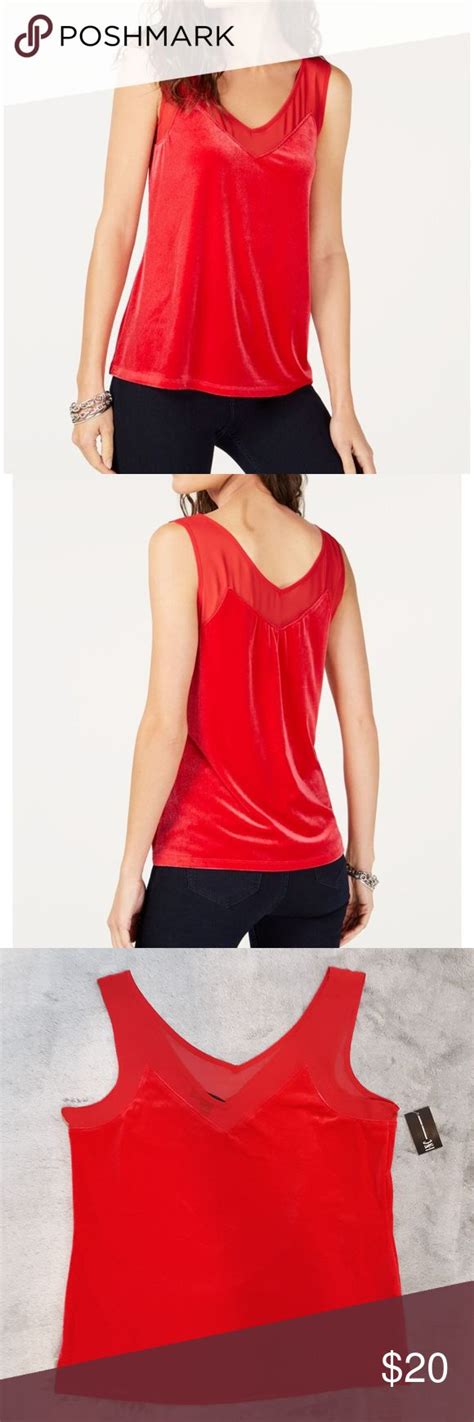 Inc Red Velvet Sheer Inset Sleeveless V Neck Top Clothes Design V