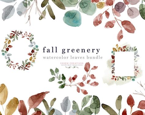 Watercolor Fall Leaves Clipart Background Graphics Laurel Wreath