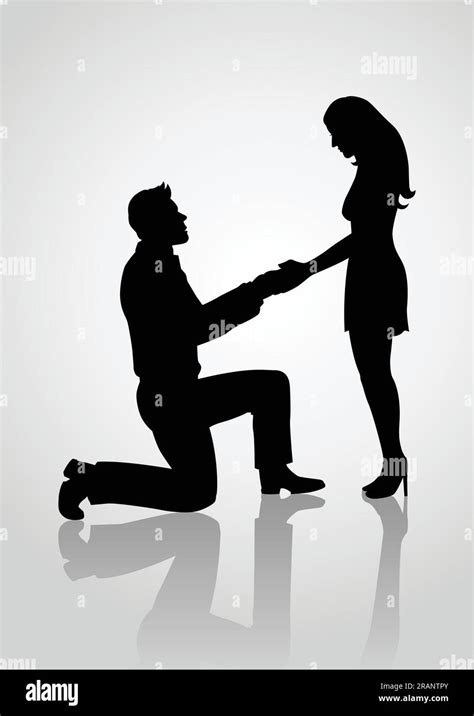 silhouette of a man kneeling down and holding the hand of a standing woman for proposing