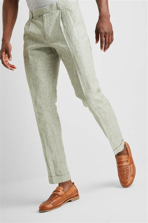 Moss London Premium Slim Fit Sage Linen Pants
