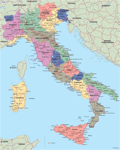 Карта Италии с городами на русском языке Карта Италии с курортами