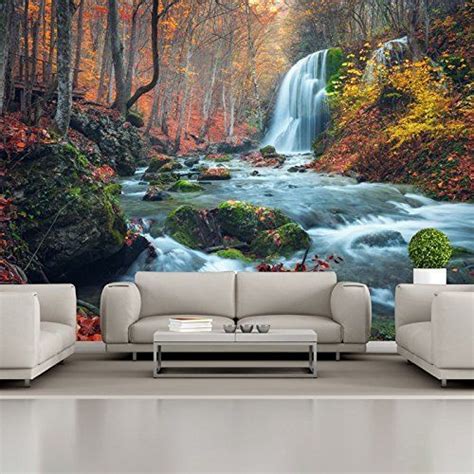 Waterfall River Through Autumn Forest Wall Mural Landscape Photo