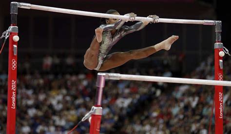 Olympic gymnastics trials with the best high bar routine of the night. Gabby Douglas finishes last in uneven bars, American ...