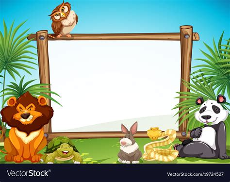 Border Templae With Wild Animals In Background Vector Image