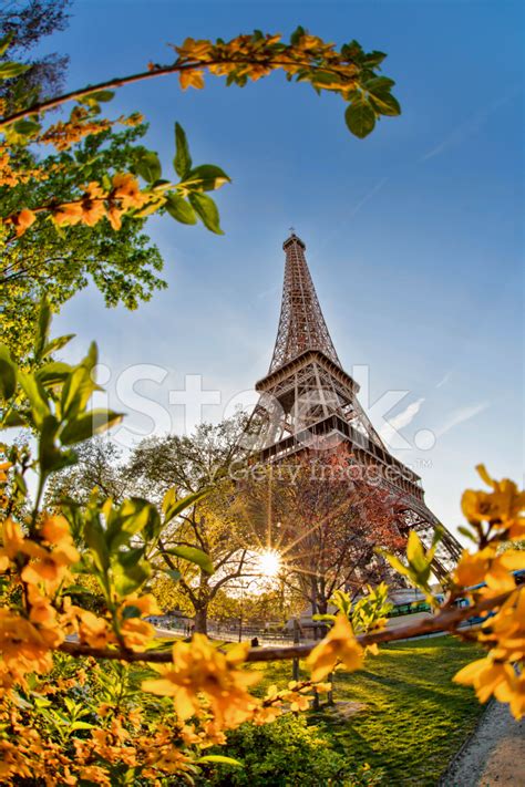 Eiffel Tower During Spring Time In Paris France Stock Photos
