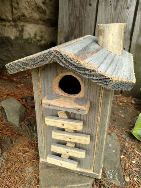 Birdhouse Made Of Repurposed Fencelike The Chimney Decorative