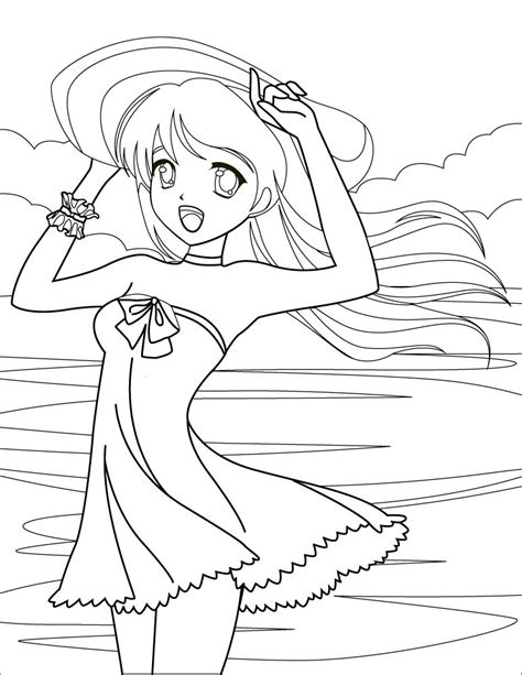 Coloriage magique ce2 gratuits à imprimer. Personnage manga fillette à la plage à imprimer - Artherapie.ca