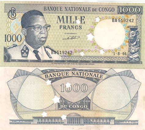 Congo Democratic Republic 1000 F 1964 Cancelled Currency Note Kb