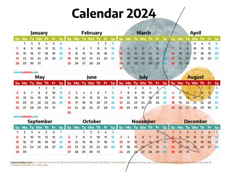 2024 Calendar With Holidays Free Printable Premium Template 2661 In
