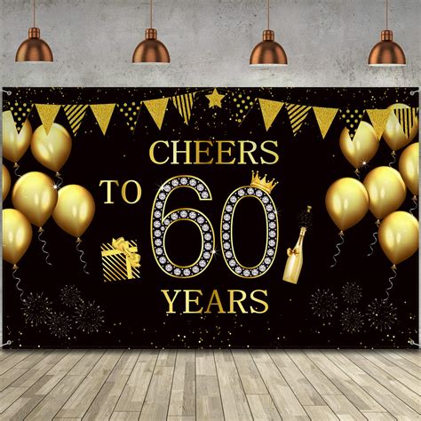 Buy Happy 60th Birthday Party Backdrop Banner Extra Large Fabric Black