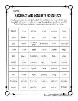 Abstract Noun Maze | Concrete nouns, Concrete and abstract nouns, Abstract nouns