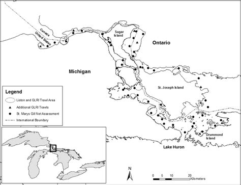 Map Of Saint Marys River Michigan Ontario Showing Approximate Trawl