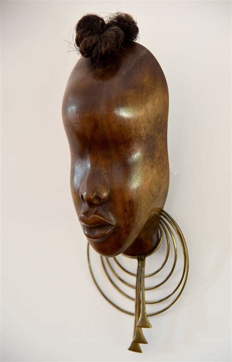Handmade Wooden Sculpture Of A Head Of An African Women By Hagenauer At