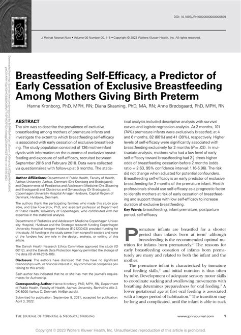 Pdf Breastfeeding Self Efficacy A Predictor Of Early Cessation Of